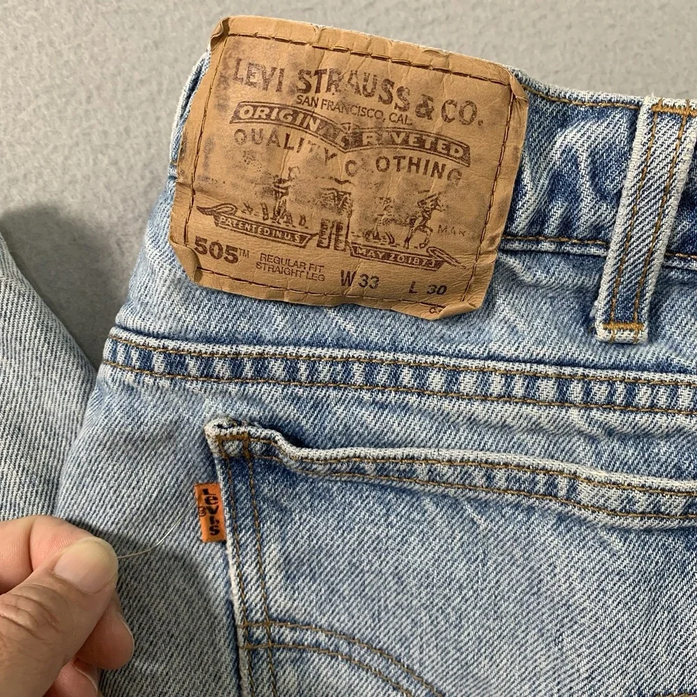 Vtg 80s Levi's 505 Orange Tab Jeans 33x30 Made in USA Faded Distressed